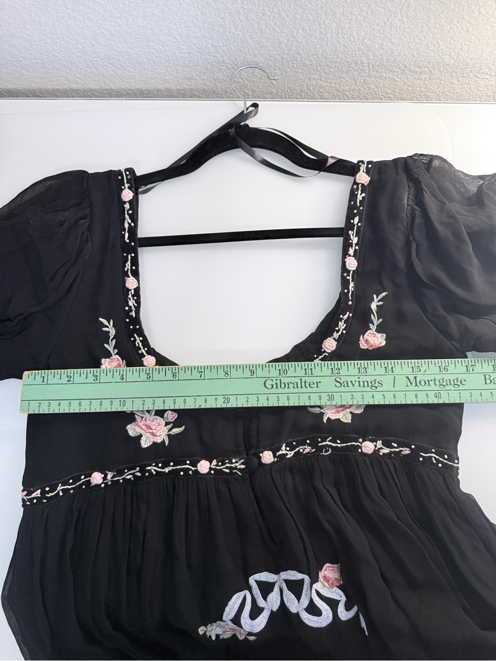 For Love & Lemons Rosemarie Black Maxi Dress with Pink Floral & Bows Embroidery - Picture 10 of 11